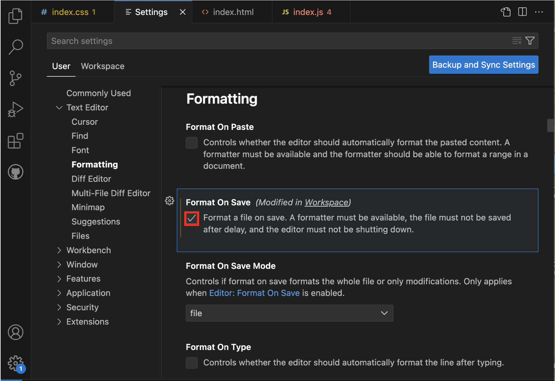 format on save option