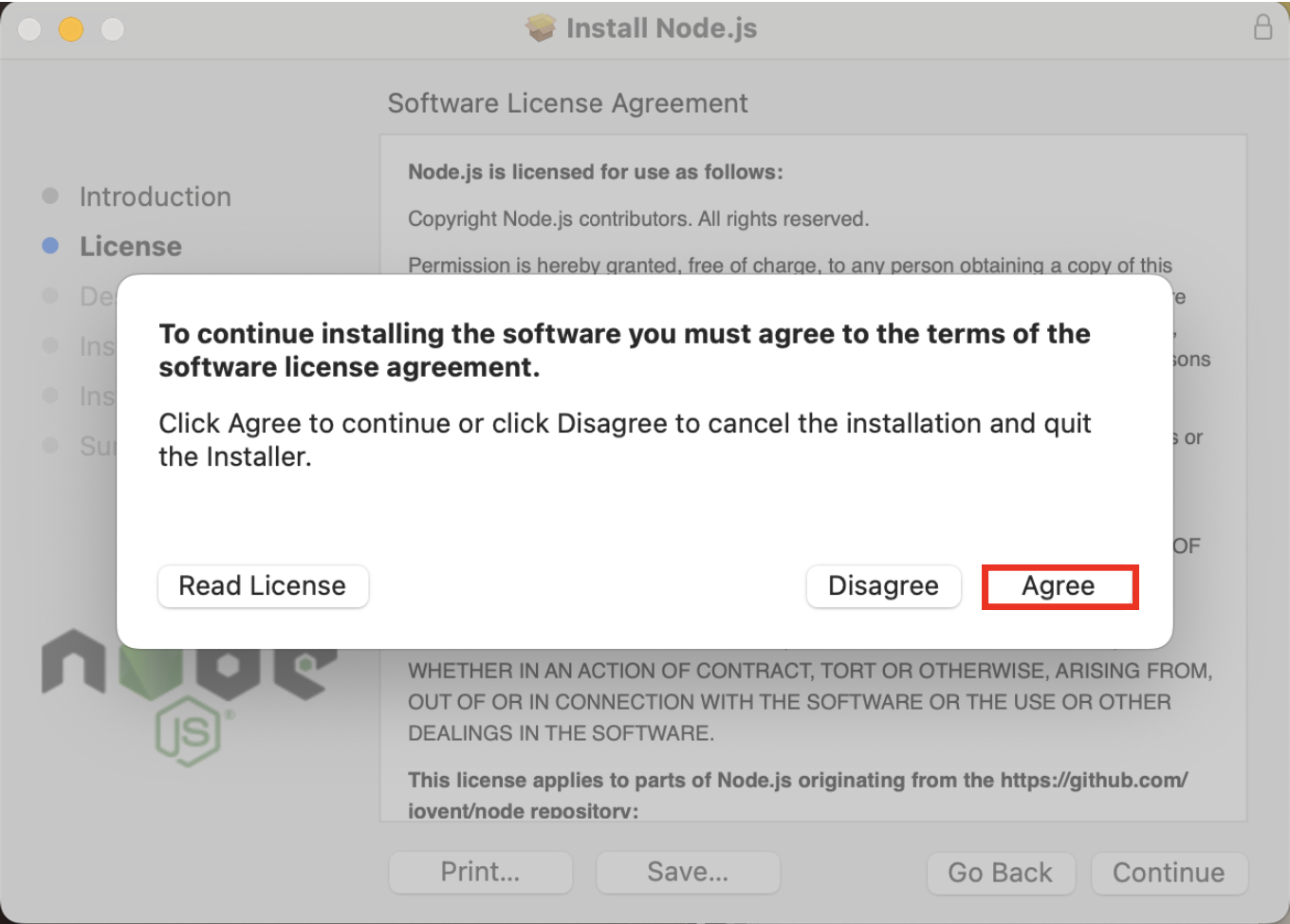 Node.js macOS License Agreement