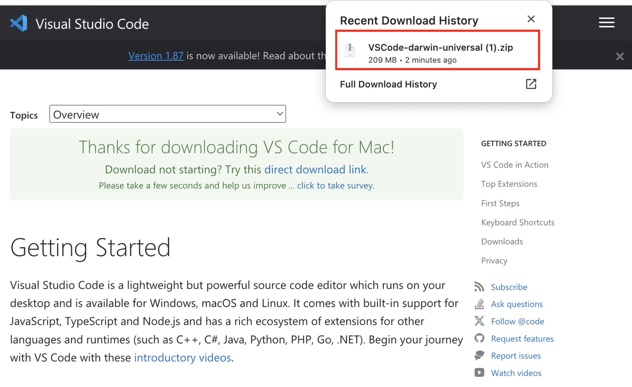 VSCode downloading